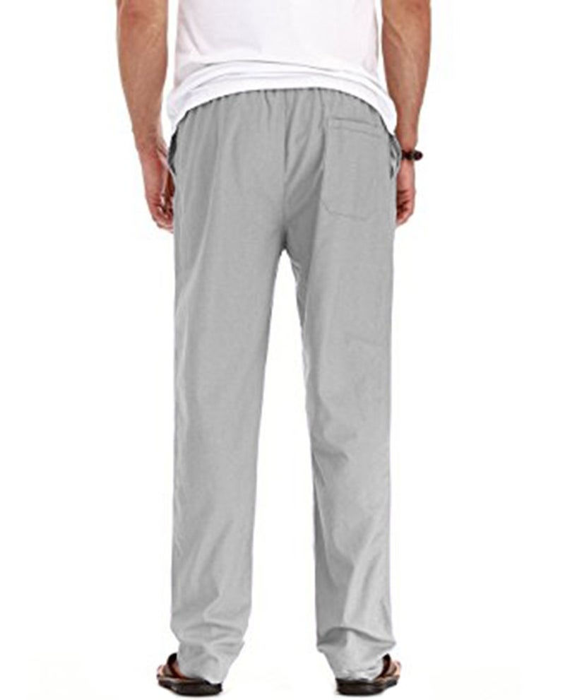 SIR7 Men's Linen Casual Lightweight Drawstrintg Elastic Waist Summer Beach Pants Light Grey L - Image 3